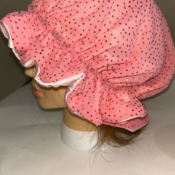 Pink & Gold Polka silk Bonnet - Picture 2 of 3